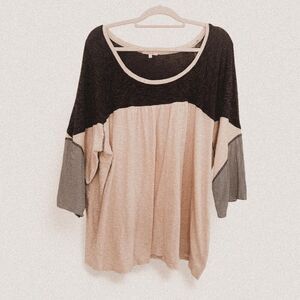 Maurices Navy Cream Striped Patchwork Ruffle Babydoll Tunic Boho Indie 3X